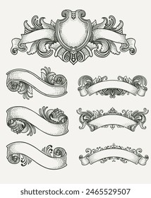 Vintage engraving ribbon decorative ornament design elements, Illustration hand drawn - Vector Eps 10