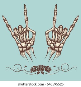 Vintage engraving rock horn sign poster, vector illustration
