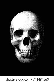 Vintage engraving skull vector illustration in front view isolated on  black background