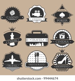 Vintage entertainment labels silhouette set