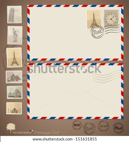 vintage envelope designs stamps vector illustration stock vector