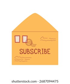 Vintage envelope with a letter and message in a doodle style. Flat card design features simple icon with creative elements. Suitable for post, greeting cards, and invitations.