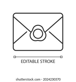 Vintage envelope linear icon. Old fashioned wax seal. Retro style. Victorian letter writing. Thin line customizable illustration. Contour symbol. Vector isolated outline drawing. Editable stroke