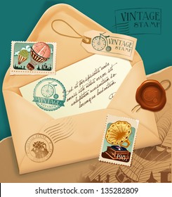 Vintage envelope with postage stamp