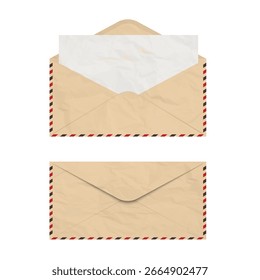 Conjunto de sobre de Antiguas, sobre abierto retro con letra vacía. Correo, correspondencia. Ilustración vectorial aislada sobre fondo blanco