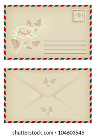 vintage envelope with stamp and floral elements. vector background