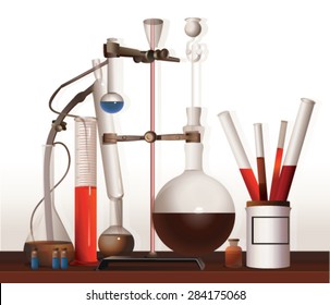 Vintage equipment for chemical lab. Equipment alchemist, apothecary.