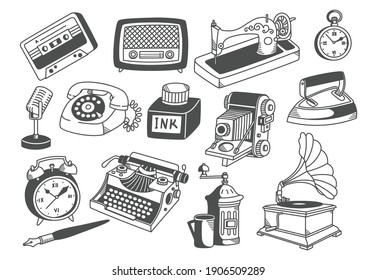 vintage equipment collection line art illustration