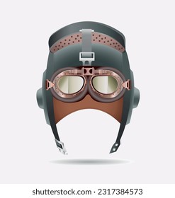 Vintage equipment. Pilot helmet and glasses isolated on white background