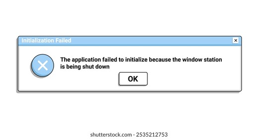 Vintage error notification in old style. Warning message in blue color on screen.