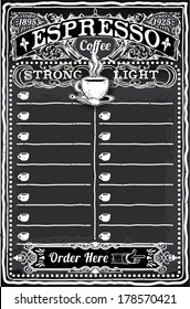 Vintage Espresso Menu Blackboard. Breakfast Espresso Chalk Board Menu.Retro Breakfast Menu Restaurant.Street Food Shop Blackboard List.Old Pub Bar Vintage Board Background Infographic Vector Image