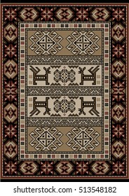 Vintage ethnic carpet with  stylized ornament in brown and beige colors.

