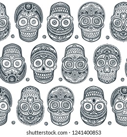 Vintage ethnic hand drawn human skull can be used as a greeting card