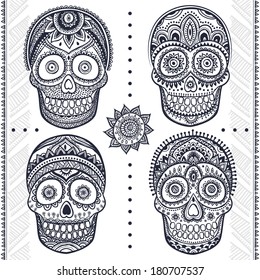 Vintage ethnic hand drawn human skull can be used as a greeting card