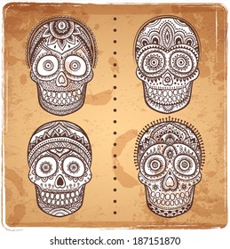 Vintage ethnic hand drawn human skull can be used as a greeting card