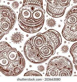 Vintage ethnic hand drawn human skull can be used as a greeting card