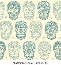 Vintage ethnic hand drawn human skull can be used as a greeting card