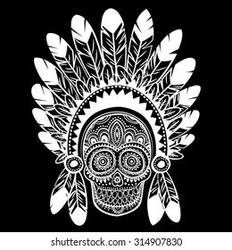 Vintage ethnic hand drawn human skull can be used as a greeting card