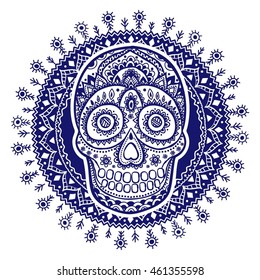 Vintage ethnic hand drawn human skull can be used as a greeting card