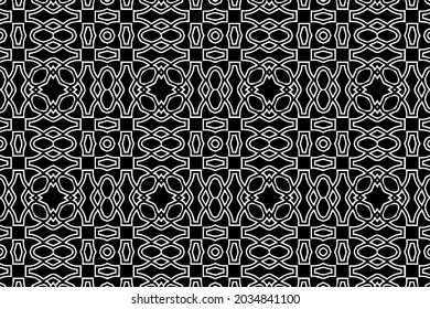 Vintage ethnic pattern, geometric abstract background, artistic arabesque. Cover design in the style of oriental, asian, indonesian, mexican ornaments. Black white template for coloring, presentations