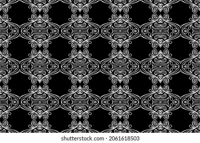 Vintage ethnic pattern, geometric decorative ornament. Cover design, banner in oriental, asian, indonesian, mexican, aztec styles. Black white template for coloring, presentations.