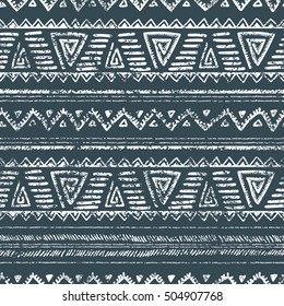 Vintage ethnic seamless pattern. Blue and white color. Geometric ornament. Old. Dark. Vector illustration.