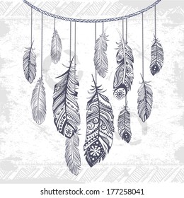 Vintage ethnic tribal feather for your business