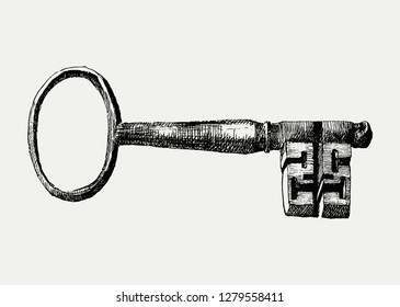 Vintage European style key engraving vector