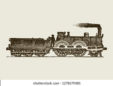 Vintage European style steam locomotive engraving vector