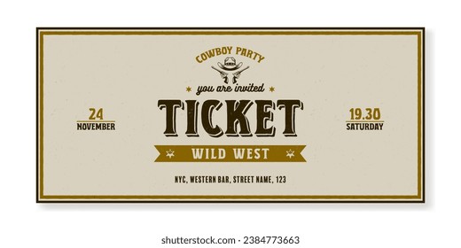 Vintage event ticket template on a light background. For cinemas, parties, clubs, concerts and other retro events. Vector, printable. Just add your text.