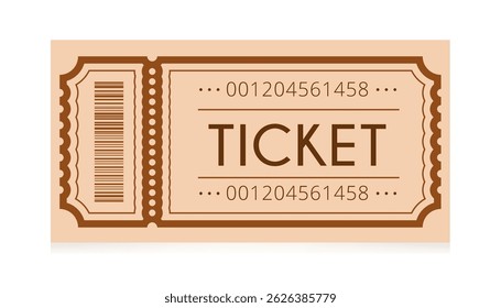 Vintage event ticket vector with barcode, stars, and classic border. Perfect for retro-style promotions, invites, shows or funfair design concepts . Vector illustration