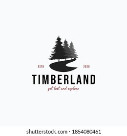 logotipo vintage evergreen de pino con diseño de ilustración de vectores de arroyo