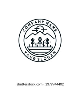 Vintage Evergren With Mountain Logo Design Inspiration.