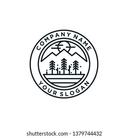 Vintage Evergren With Mountain Logo Design Inspiration.