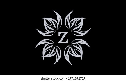 Vintage exquisite floral monogram with the letter Z as a sign of business, boutique, shop, cafe, hotel, etc. Gray sign on a dark background