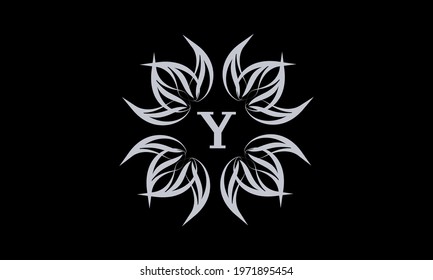 Vintage exquisite floral monogram with the letter Y as a sign of business, boutique, shop, cafe, hotel, etc. Gray sign on a dark background