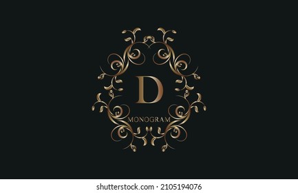 Vintage exquisite monogram with the letter D. The logo can be used to decorate a restaurant, boutique, emblem, jewelry, business.