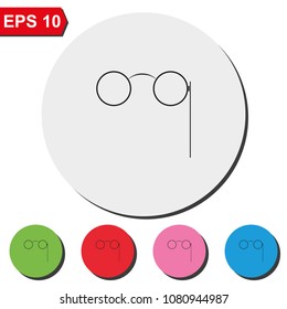 Vintage eyeglasses flat round colorful vector icon. Pince-nez illustration.