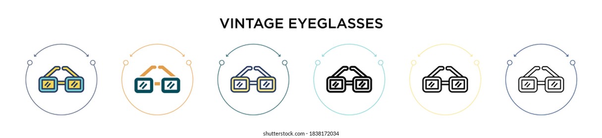 Vintage eyeglasses icon in filled, thin line, outline and stroke style. Vector illustration of two colored and black vintage eyeglasses vector icons designs can be used for mobile, ui, web