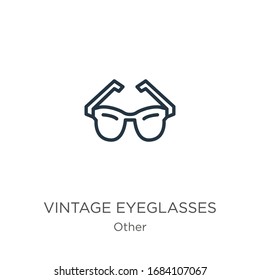 Icono de anteojos antiguos. Icono de contorno de anteojos finos y vintage lineal aislado en fondo blanco de otra colección. Signo vectorial de línea, símbolo para web y móvil