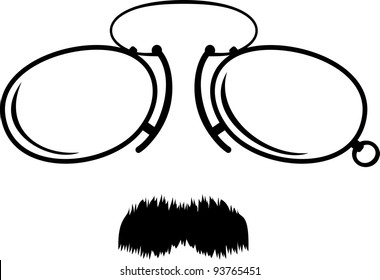 Vintage eyeglasses (pince-nez) and moustaches - vector illustration isolated on white background