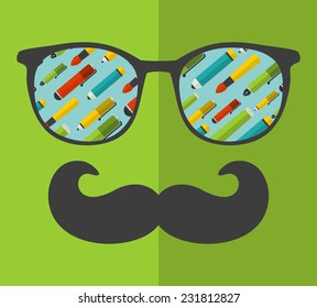 Vintage eyeglasses with reflection. Vector illustration of accessory for hipster - sunglasses isolated. Best print for your t-shirt.