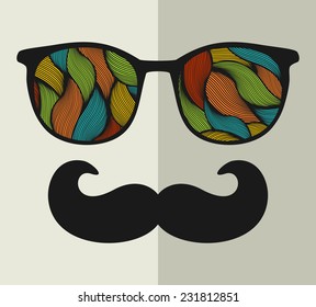 Vintage eyeglasses with reflection. Vector illustration of accessory for hipster - sunglasses isolated. Best print for your t-shirt.