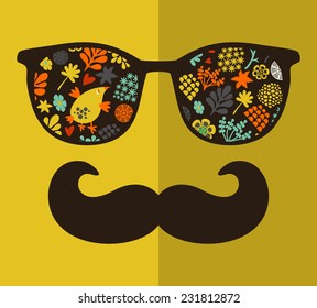 Vintage eyeglasses with reflection. Vector illustration of accessory for hipster - sunglasses isolated. Best print for your t-shirt.