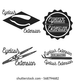 Vintage eyelash extension emblems, labels, badges and design elements