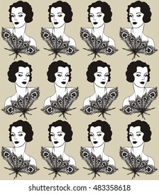 Vintage fabric design with a flapper girl 20's style. Fashion illustration - vector .