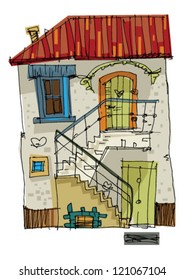 vintage facade - edinburgh - cartoon