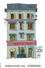 vintage facade - London - cartoon