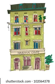 vintage facade - London - cartoon