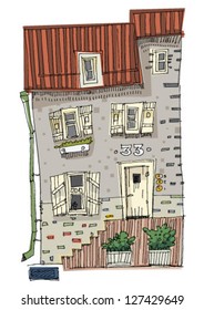 vintage facades of old city - cartoon